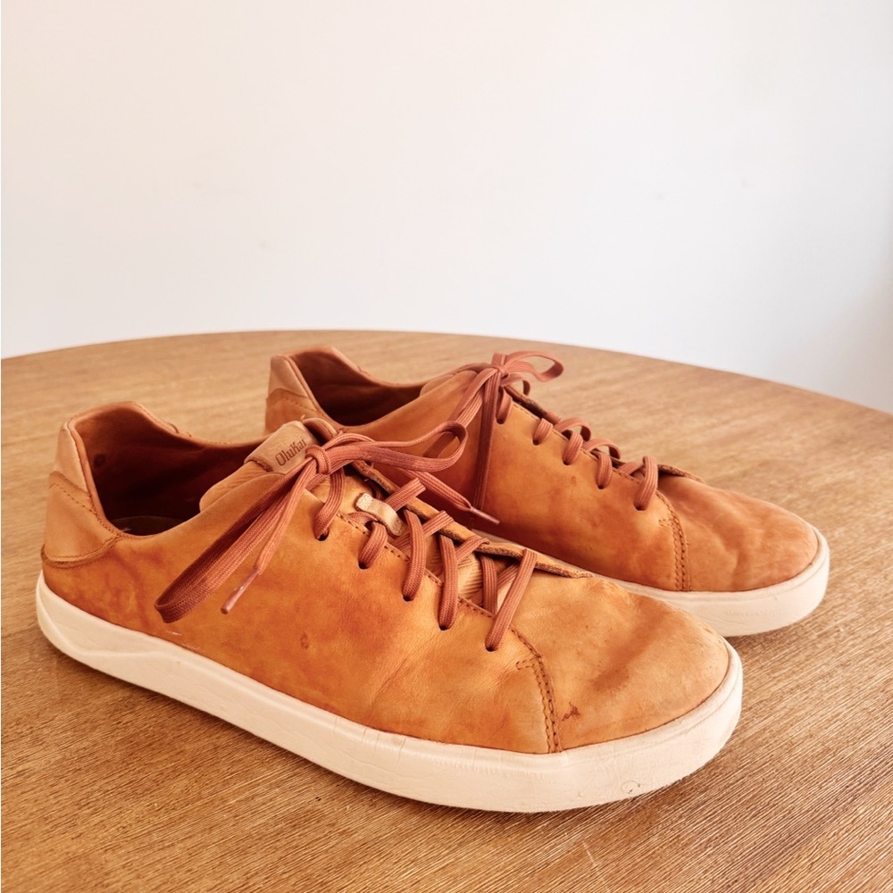 Olukai Lae'ahi Lī 'Ili Men's Low-Top Leather Sneakers in Tan size 12